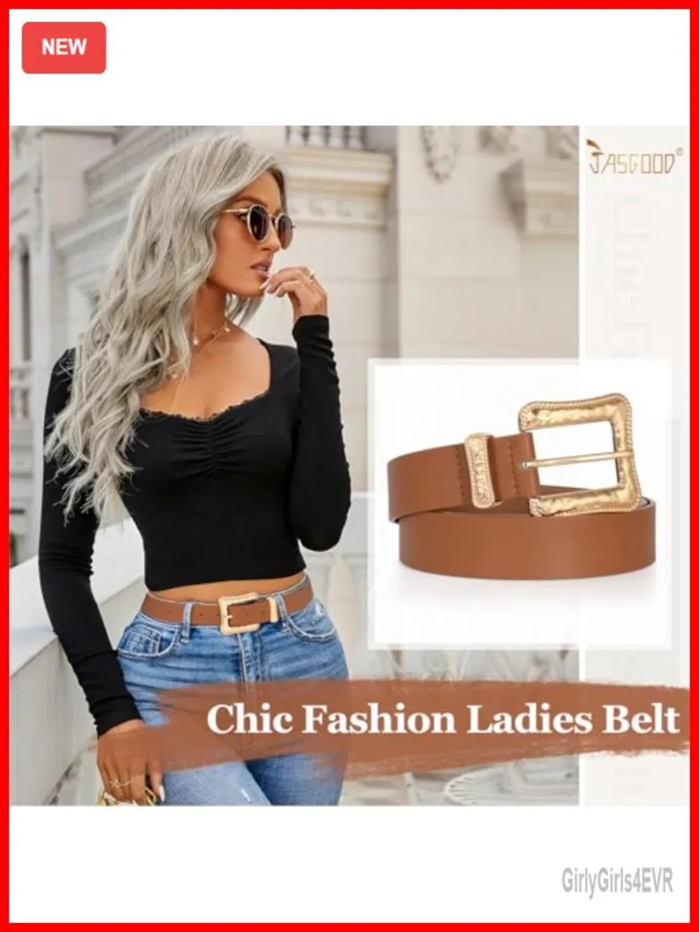 Faux Leather Women's Belt with Gold Buckle